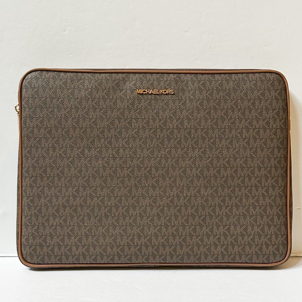Michael Kors Jet Set Travel Large Laptop Case MK Brown Luggage - Picture 1 of 10